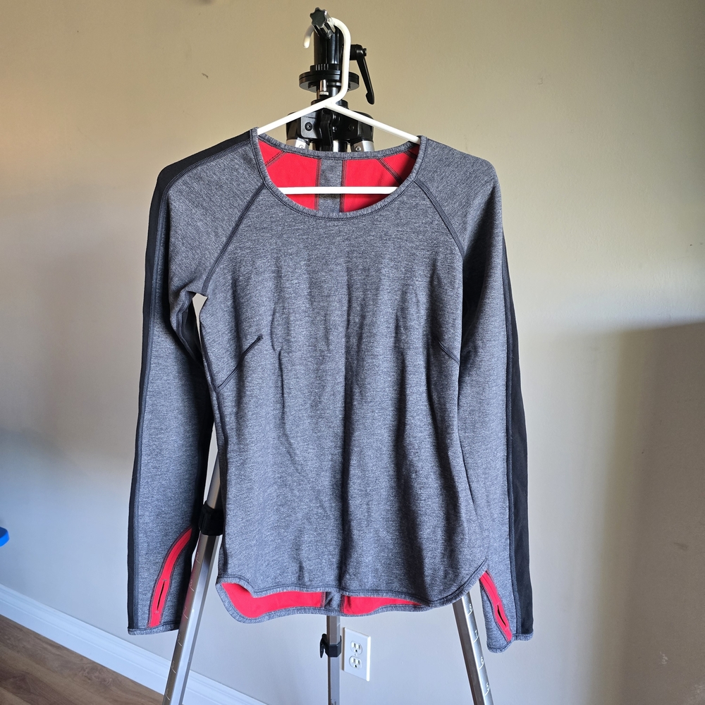 #16 Lululemon Athletica Gray and Red Long Sleeve Top